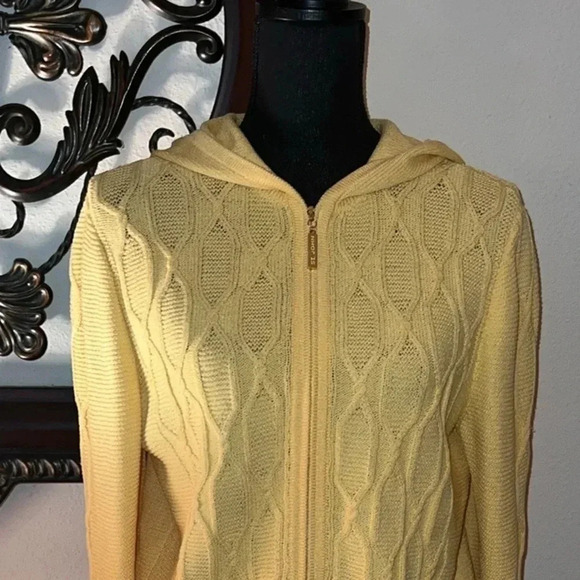 St. John by Marie Gray Women’s Buttery Yellow Hooded Cardigan Sweater Jumper M - Picture 12 of 16